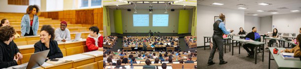 three pictures of college classrooms