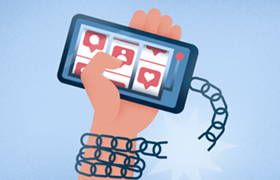 graphic of a hand chained to a phone