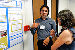 researchers discussing a poster